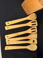 Juego de 6 utensilios de cocina de madera espátula de cocina de bambú cucharas herramientas tirolesa