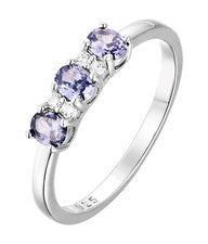 Anillo de promesa trilogía de 3 piedras circonita circonita de plata de ley 925 talla J a S
