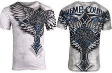 Camiseta para hombre Xtreme Couture by Affliction ÚLTIMO GOLPE alas blancas de motociclista MMA