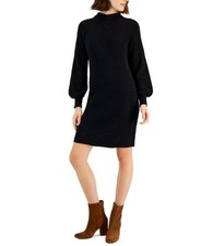 Vestido suéter elástico hasta la rodilla Style & Co para mujer negro cuello falso pequeño