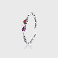 Zarter 925 Silber Ring, Zirkonia Pink Rosa Rot, Verstellbar 54-58, Vintage-Look
