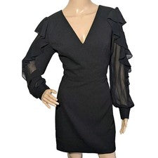 Vestido para mujer Marciano Los Angeles talla mediana negro línea A mangas largas de malla