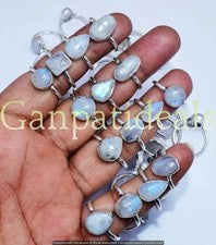 Anillo de piedras preciosas de piedra lunar arco iris lote al por mayor de 10 piezas joyas enchapadas en plata 925