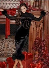 2024 Nuevo Primavera Diseño Lujo Mujer Fiesta Vestido Terciopelo Falda Larga Ver a Través