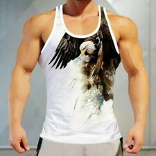 ⭐⭐⭐Camiseta Hombres Águila Blanco Moda Estampado Gráfico Sin Mangas Chaleco Tee