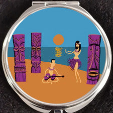 Espejo de belleza compacto maquillaje regalo a juego Harveys Shag Tiki Beach Hula Girl