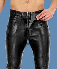 Pantalón de vestir para hombre estilo causal pantalón de cuero negro genuino de piel de cordero