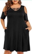 Pinup Moda Para Mujer S Negro Hombro Frío Mini Camiseta Vestido Cruz Nuevo con Etiquetas
