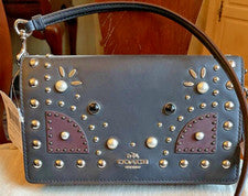 BLUTCH BANDOLERA PLEGABLE COACH NUEVO CON ETIQUETAS CON REMACHES OCCIDENTALES--ESTILO 56529-CUERO NEGRO