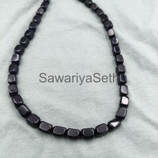 Collar de cuentas cuadradas de turmalina negra, collar de piedras preciosas naturales de 8 mm, esterlina