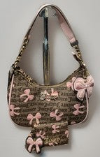Bolso de hombro y billetera Viral Juicy Couture Simply Sweet Brown con lazos rosas ~ Nuevo con etiquetas
