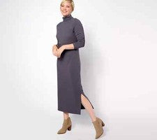 Vestido midi de mujer con control regular tejido fino jersey control abdomen humo M A623039