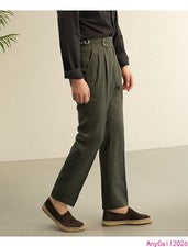 Pantalones de vestir informales ligeros de moda de cintura alta Nápoles de lino para hombre