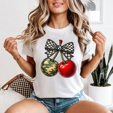 Camiseta camuflada con gráfico de cereza para mujer Rockabilly regalo de moda para ella