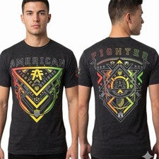 Camiseta AMERICAN FIGHTER Negra Brezo ALBERTA Atlética Gráfica Nueva Con Etiquetas
