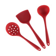 Juego de 3 utensilios de cocina de silicona roja reutilizables antiadherentes resistentes al calor