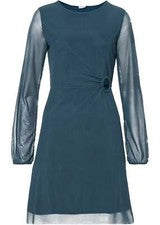Neu Kleid mit Ringdetail Gr. 36/38 Blaupetrol Langarm-Dress Kurzes-Cocktailkleid
