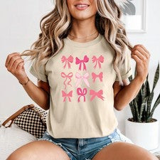 Camiseta estética con lazo de cinta rosa para mujer coqueta regalo de moda para ella