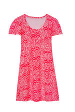 Vestido para mujer - Vestido de palma estampado - Mini vestido - Grande - Algodón - Rosa Rojo
