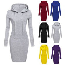 Venta caliente Moda Para mujeres Manga Larga Pullover Abrigo con Capucha Bolsillo Vestido con Capucha