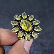 Anillo de joyería de plata de ley 925 hecho a mano con piedras preciosas de citrino talla 8 i273