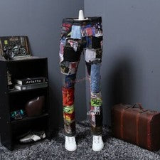 Ocio Moda Coreana Hombres Punk Calce Ajustado Causal Pantalones Rock Parche Pantalones Largos