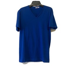 Moda Nova Camiseta Para Hombre Mediana Azul Sólido Cuello en V Camiseta Algodón Top