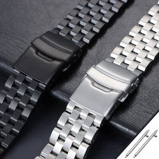 18 | 20 | 22 | 24 | 26 Correa de reloj de eslabones de acero inoxidable plata negro metal