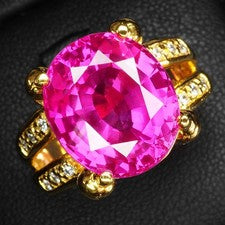 Elegantes anillos de oro de 24 quilates de plata de ley 925 ovalados de zafiro rosa de 10 quilates talla 6,5