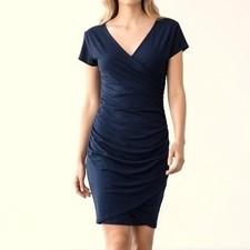 Vestido ajustado acanalado azul marino SUSANA MONACO cuello en V manga corta mujer S ocasión