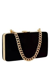 RALPH LAUREN Terciopelo Oro Cadena Mujer Asa Superior Bolso Clutch + Bolsa Polvo -Negro