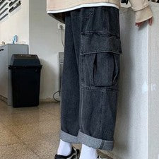 Pantalones de mezclilla para hombre de pierna ancha sueltos informales de trabajo estilo vintage