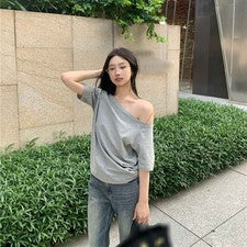 Einfarbige Bluse One Shoulder T-Shirt atmungsaktiv Struktur normale Länge