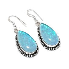 Pendientes de pera de plata de ley 925 con piedras preciosas de ópalo triple australiano azul 1,9" Q81