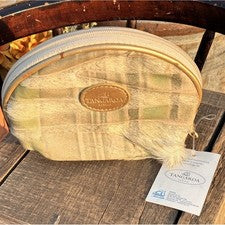 Nuevo con etiquetas Bolso de Cosméticos Terrida Tangaroa Venice Cuero Y Pelo Sobre Piel A Cuadros Tostado Salvia