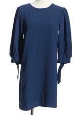H&M Vestido Globo Azul Business Casual Midi T. 34 Poliéster