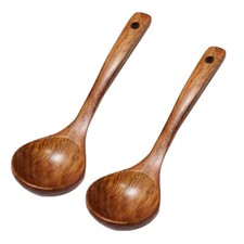 2x Cuchara sopera de madera de mango largo utensilio de cocina de madera de bambú AU herramienta de cocina