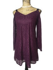 Vestido Xhilaration Para Mujer Hombro Frío XS Púrpura Encaje Largo Slv Cóctel Fecha Chi