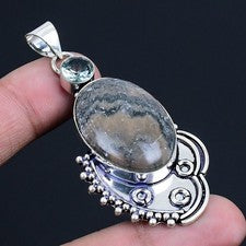 Gabbro Stone, Topacio Azul Piedra preciosa 925 Plata Esterlina Joyería...