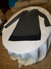 Vestido J Jill Mujer Pequeño Negro Rayas Camiseta Cambio Hasta la Rodilla Mangas Largas