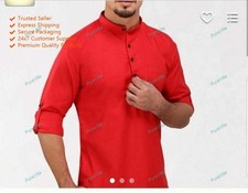 Ropa India Kurta Moda Camisa Para Hombre Largo Algodón Top Tónico Sólido