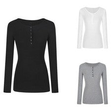 Moda Mujer Manga Larga Camiseta para Slim Fit Cuello Redondo Parte Superior Básica para el Día a Día