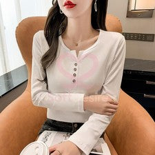 Top para mujer de algodón manga larga color liso principios de primavera moda estilo bromista