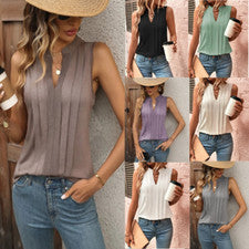 Top Para Mujer Verano Nuevo Moda Temperamento Elegante Plisado Cuello en V Chaleco Top