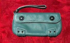 Mujer Cole Haan Cuero Cartera Muñequera Guijarro Cremallera a Presión Azul Teal Nuevo sin Etiquetas