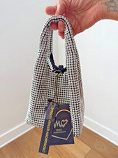 Cartera pequeña de diamantes de imitación de cristal con mango superior, correa de cadena desmontable, plateada