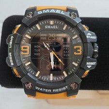 Reloj deportivo Smael Hombre 58mm Negro y Amarillo.Crono,Analógico/Digital,Alarma,Calendario
