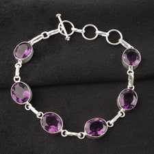 Brazalete de joyería hecha a mano de plata de ley 925 con piedras preciosas de amatista regalo por amor