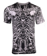 Camiseta Xtreme Couture By Affliction Para Hombre CATACUMBAS Blanca Calavera Motociclista S-5XL