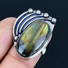 Anillo de joyería de plata esterlina 925 hecho a mano con piedras preciosas d...